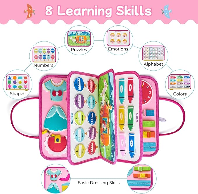 Freebear Busy Board, Travel Toys, Quiet Book, Sensory Toys for Toddlers 2 3 4, Montessori Toys/ Activities Board, Educational Toys for 2 Year Old Girls Boys Gift，Princess