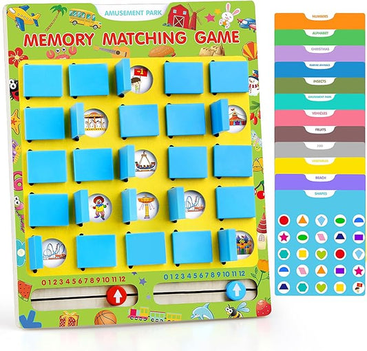 Matching Memory Game for Kids Ages 4-8, Flip to Win Wooden Board Games, Toddler Travel Toys for 3 4 5 6 7 8 Years Old Boys Girls, Road Trip Essentials, Airplane, Car Activity Easter Gifts
