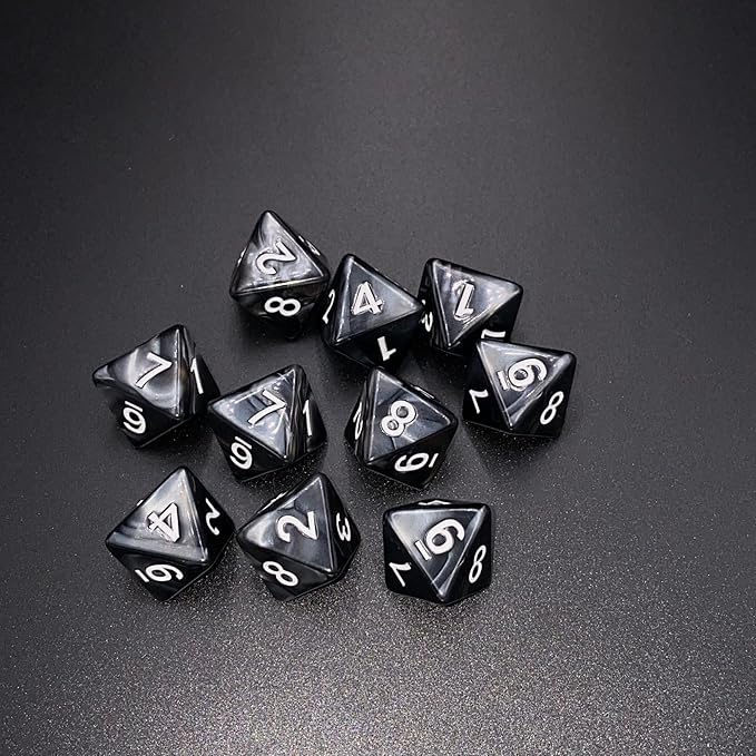 10 Pieces D8 Polyhedral Dice Set - 8 Sided Dice with Numbers | Ideal for Board Games, Classroom Activities, Party Table & Gaming Fun (Color: Black, Size: 1.6cm/0.63in)