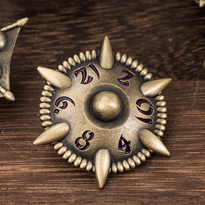 UDIXI Dragon Metal Dice Set D&D, 7-die Polyhedral Dice Set with Unique Shape for DND Dungeons and Dragons Role Playing Games and Tabletop Game (Bronze with Purple Number)