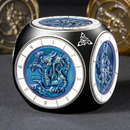 7 in 1 Spinner DND Dice Set, Metal D and D Dragon Dice with Gift Box, Role Playing Dice, Black Blue