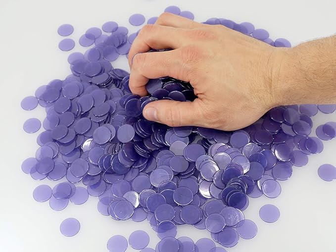 Regal Bingo Plastic Bingo Chips 1000 Pcs - Clear Transparent Counters Game Chips Set for Board Game - Fun Family Bingo Night - 3/4 Inch Purple Color