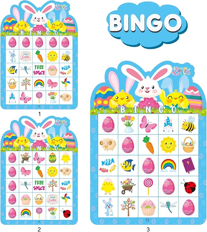 24 Players Easter Bingo Game Cards for Kids Easter Party Bingo Games Easter Classroom Games Family Activity Easter Party Favors