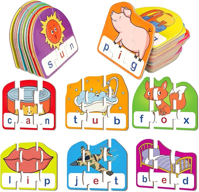 CVC Puzzle Cards for Kids - CVC Word & Phonics Games, Speech Therapy Toys for Toddlers - 3 Alphabet Letter Word Puzzles, Learning Spelling Games - Preschool Kindergarten Classroom Must Haves