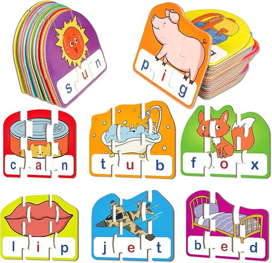 CVC Puzzle Cards for Kids - CVC Word & Phonics Games, Speech Therapy Toys for Toddlers - 3 Alphabet Letter Word Puzzles, Learning Spelling Games - Preschool Kindergarten Classroom Must Haves