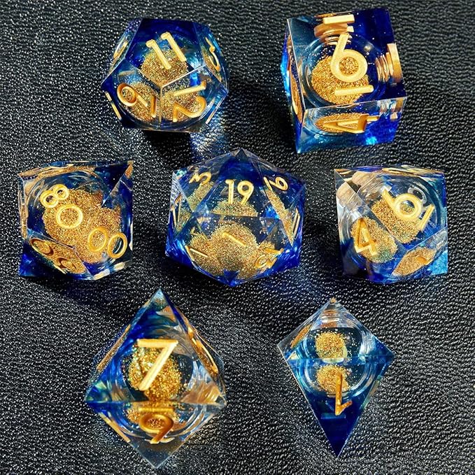 Liquid Core Quicksand Resin DND Dice, Sharp Edge Dungeons and Dragons Polyhedron Game Dice Set for Role Playing Games RPG Explorer Magic, Holiday Birthday Gifts Party Favors