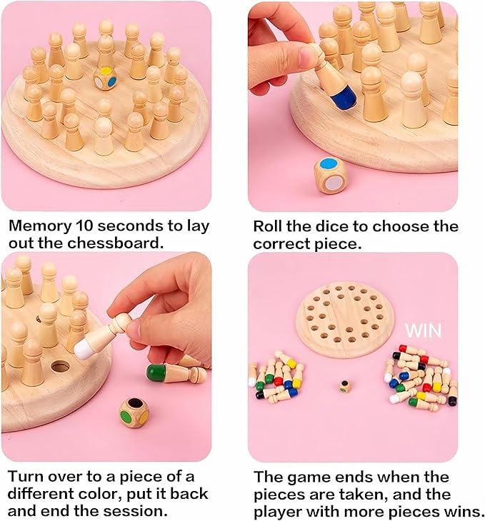 Wooden Memory Chess Board Game for Toddler 3 4 5 6 7 8+ Year Old, Color Memory Chess Matching Game for Kids, Educational Learning Multi Player Family Board Games, Great Chess Board Gift for Boys Girls