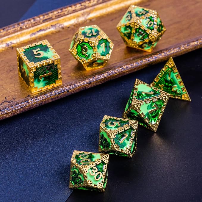 UDIXI Metal Dice Set D&D, 7PCS DND Polyhedral Dice Set Dragon d and d Dice Mint Green for Dungeons and Dragons Role Playing Game RPG and Other Tabletop Game