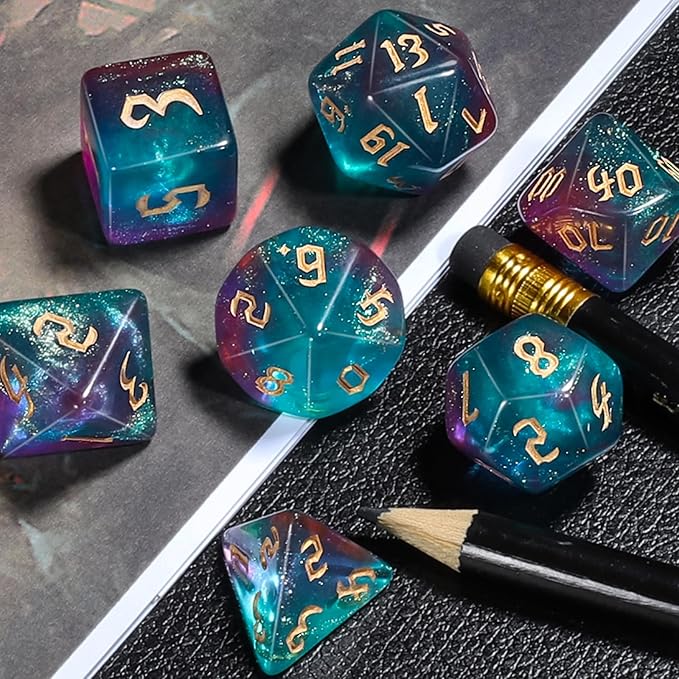 CiaraQ DND Polyhedral Dice Set for Dungeons and Dragons RPG MTG Role Playing Table Games-with 1 Dice Pouch (Blue + Purple + Glitter)
