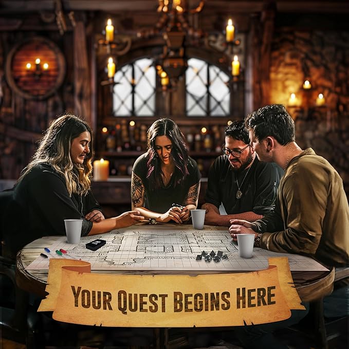 Melee Mats DND Map Starter Kit for Dungeons & Dragons Game - 24” x 36", Wet/Dry Erase Battle Terrain Grid - Ultimate Tabletop Gaming Experience with Accessories