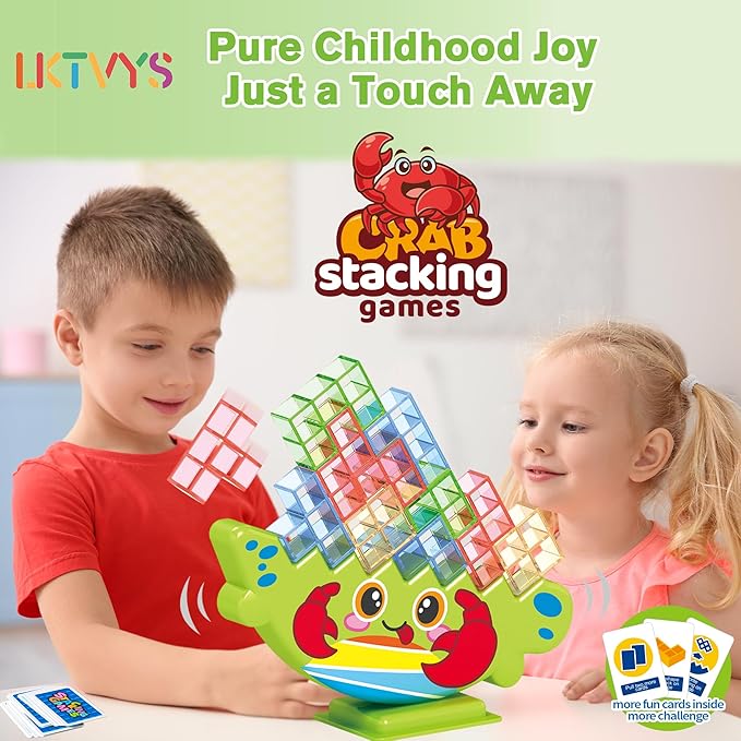 Crab Balance Stacking Game for Kids 3+ | Montessori Fine Motor Skill Toys, Building Blocks Set with Vibrant Colors | Improve Focus & Coordination | Gift Ready in Reusable Box