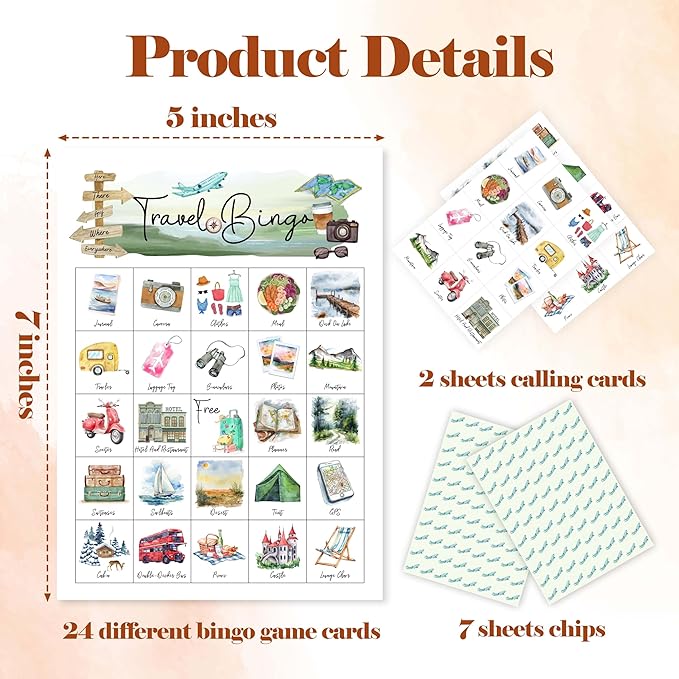 Travel Games Bingo Cards, Journey Theme Bingo Game, Trip Game for Family Friends Large Multiplayer Group Activities, Retirement Travel Party Birthday Favors Gifts -05
