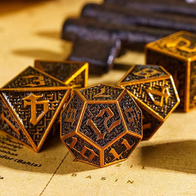 UDIXI Metal Dice Set D&D, 7 die DND Polyhedral Dice Set with Leather Pouch for RPG Dungeons and Dragons Role Playing Games TTRPG