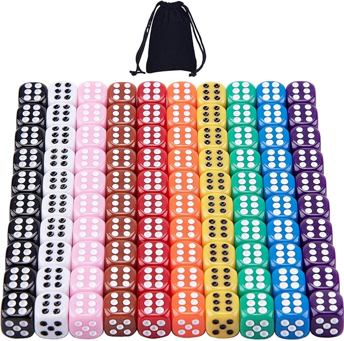 AUSTOR 100 Pieces Dices 12mm Game Dice Set 6 Sided Round Corner Dices for Tenzi, Farkle, Yahtzee, Bunco or Teaching Math