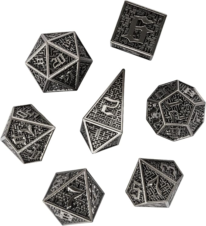 UDIXI Metal DND Dice 7PCS Polyhedral Dice Set D&D Metal Dice Ancient Silver for RPG Dungeons and Dragons Role Playing Games