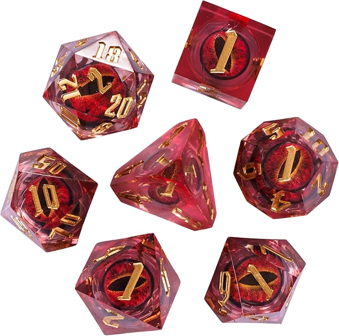 7PCS DND Dice Set,Dragon Eye Liquid Core Sharp Edge Dice Set RPG Polyhedral Die,for Dungeons and Dragons TTRPG Games Roleplaying Games Pathfinder,with Gift Box(Eyeball Red)