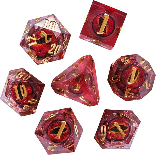 7PCS DND Dice Set,Dragon Eye Liquid Core Sharp Edge Dice Set RPG Polyhedral Die,for Dungeons and Dragons TTRPG Games Roleplaying Games Pathfinder,with Gift Box(Eyeball Red)