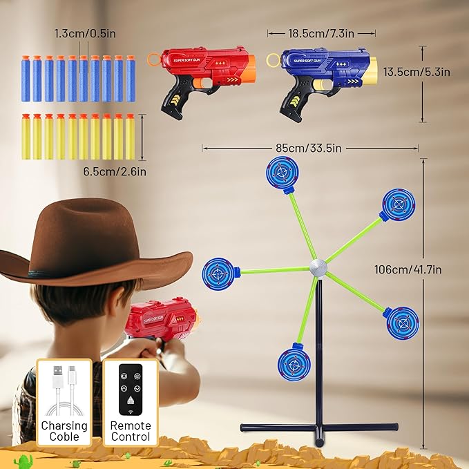 2-Player Shooting Game Toy,Foam Dart Toy Gun with Auto Reset Rotating Shooting Target,Ideal Gift for Kids Ages 4, 5, 6, 7, 8,9,10+