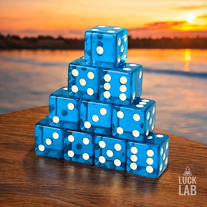 Luck Lab 10 Piece 19 mm Dice Pack - Acrylic and Translucent D6 Dice, Square w/Rounded Edge for Casino, Craps, RPG MTG DND Dice Table Games and Board Games (Light Blue)