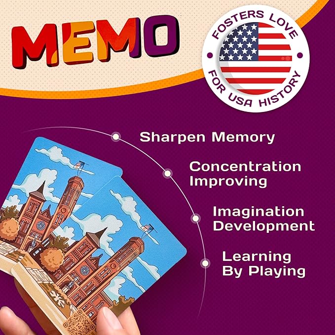 Memory Matching Card Game - Washington, D.C. Landmarks – Fun & Educational Family Concentration Game for Teens, Adults & Seniors – Travel Pack