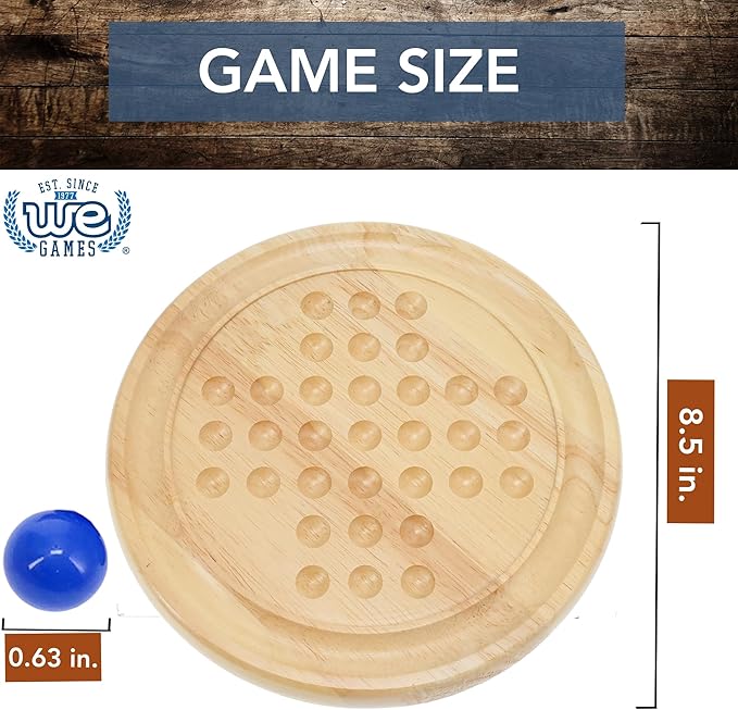 WE Games Solid Wood Marble Solitaire Game, Blue Glass Marbles Game, Marble Board Game, Wooden Games, Table Games, Home Decor, Marble Game Great for Living Room Decor, Birthday Gifts, Coffee Table Game