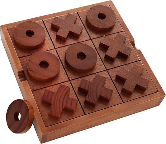 Large Tic Tac Toe Game Outdoor Game Table - 8.6 x 8.6in Wooden Table Top Games with Hiding Box