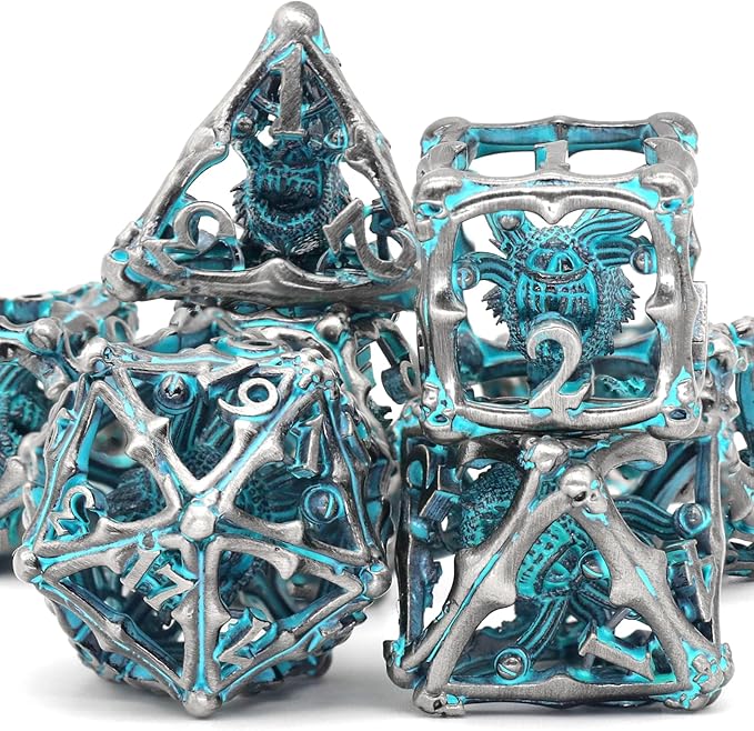 Beholder Dice Set DND, Dragon Eye Dice, ZHOORQI 7PC/Set Polyhedral Dices for Dungeons and Dragons, RPG, Eye Monster D&D Gifts（Eye -Retro Blue）