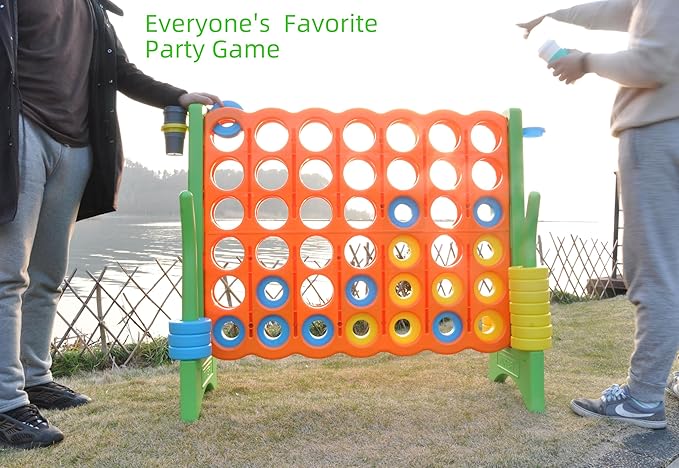Jumbo 4 in a Row Game Set,4FT Giant Game Set with Carry Bag&44 Pieces Rings&Cup Holder,Indoor/Outdoor Yard Game for Kids & Adults-Fun Family&Party Game-Boosts Brain Power(Orange&Green)