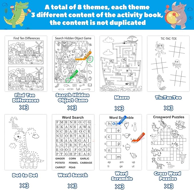 24 Mini Activity Books for Kids Party Favors ages 4-8 8-12,Fun and Challenges include Mazes, Dot to Dot,Word Search, Word Scramble and More for Goodie Bag Stuffer Classroom Activity