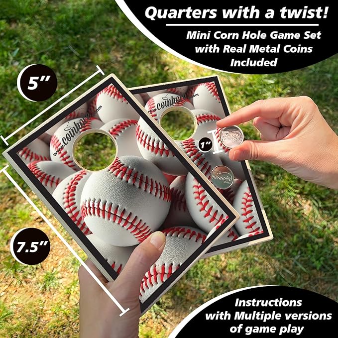 Desktop Coin Bouncing Party Set | Tabletop Cornhole Board | Small Travel Game Includes Coins