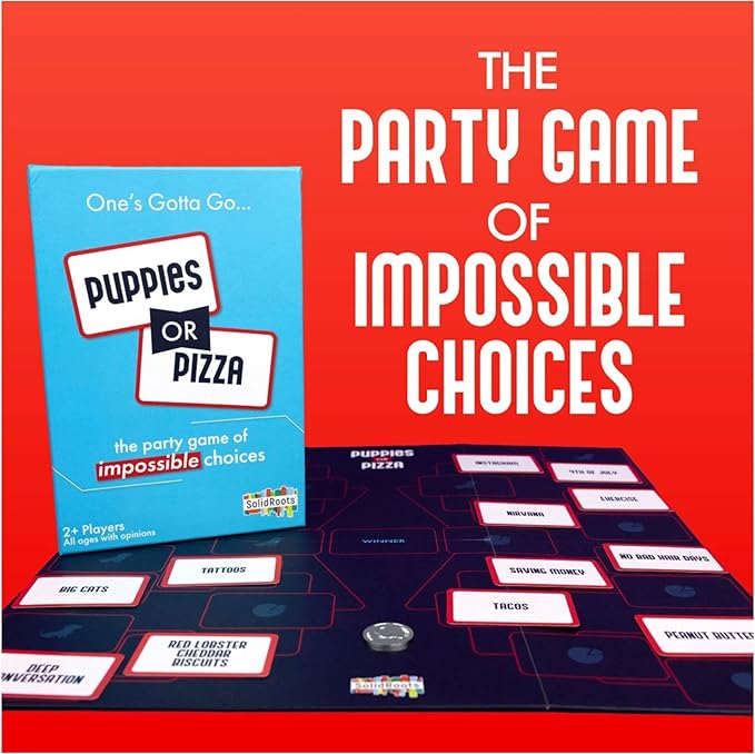 Spin Master Games, SolidRoots Puppies or Pizza? The Card of Impossible Choices | Family, Adult, Travel, Camping | Party Games for Adults & Kids Ages 8+