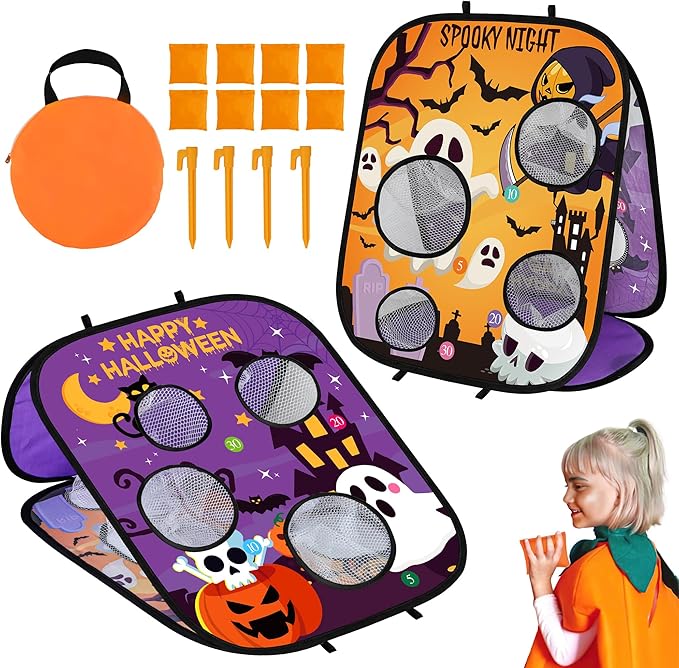 Halloween Games for Kids Party, Spooky Grim Reaper Bean Bag Toss Games Halloween Party Games Favors Carnival Games for Kids School Classroom Fall Festival Games Outdoor Indoor Trunk or Treat Gifts (1)