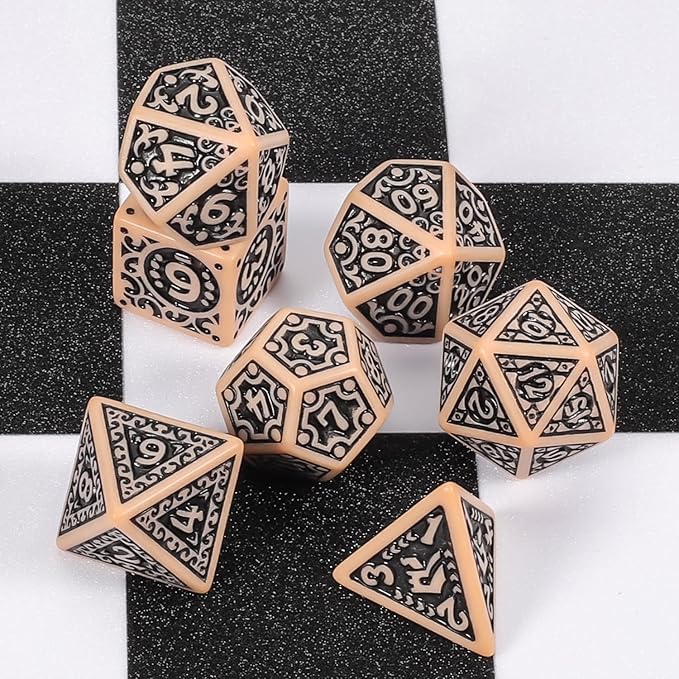 CiaraQ DND Polyhedral Dice Set (42pcs) with A Gold Pattern Drawstring Bag for Dungeons and Dragons RPG MTG Table Games. 6 Sets Fantasy Role Playing Dice Set