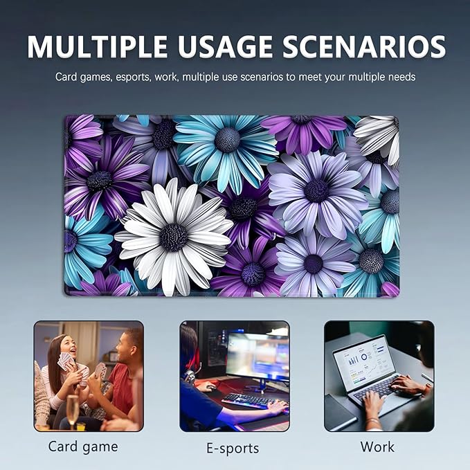 MTG Playmat Size 23.6x13.8in with Storage Bags Portable Playmat TCG and Board Game Mat for Cards Rubber Base Slip-Resistant Mousepad Desk Mat (Floral Daisy,No with Zone)