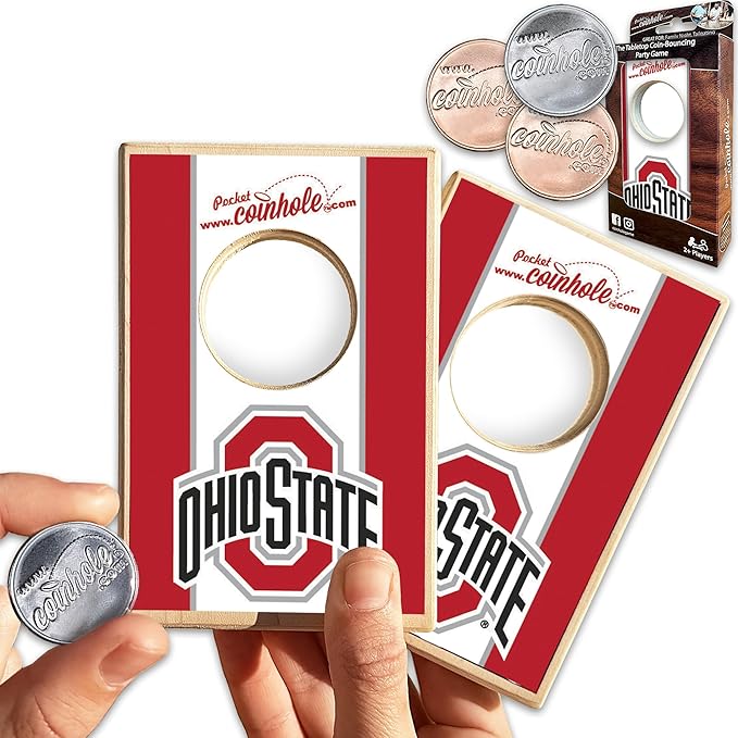 Tabletop Cornhole Game Set | Officially Licensed College Mini Football Cornhole Board Game | Includes Coins