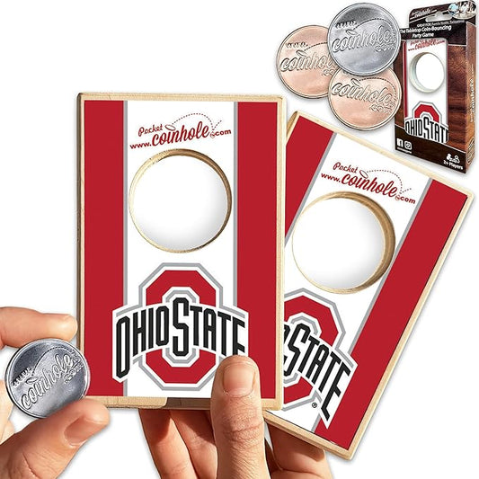 Tabletop Cornhole Game Set | Officially Licensed College Mini Football Cornhole Board Game | Includes Coins