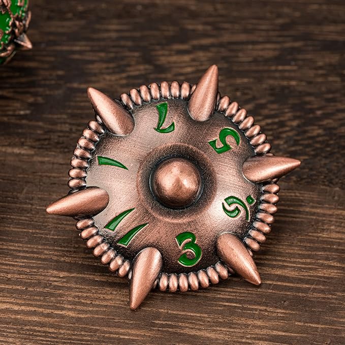 UDIXI Metal DND Dice Set, 7PCS Polyhedral Dice Set D&D with Unique Shape for Dungeons and Dragons Role Playing Games RPG Board Games (Copper with Green Number)