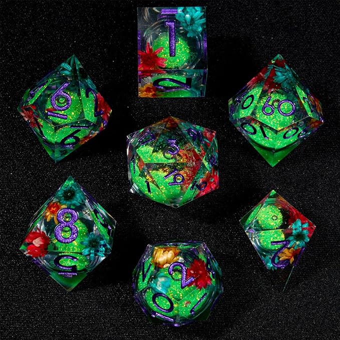 Resin Dice Set Luminous Sand,Dragon and Dungeon Polyhedral Dice, Punk Style Role-Play RPG Explorer MTG Pioneer Game DND Dice Set
