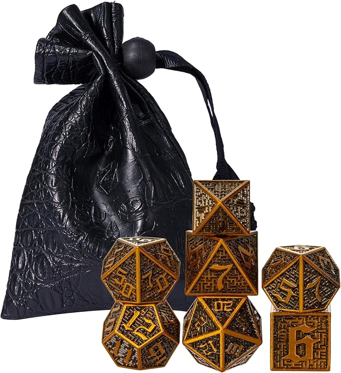 UDIXI Metal Dice Set D&D, 7 die DND Polyhedral Dice Set with Leather Pouch for RPG Dungeons and Dragons Role Playing Games TTRPG