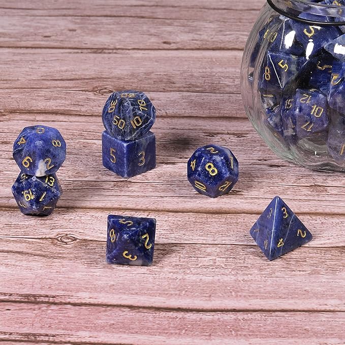 Nupuyai Healing Sodalite Crystal D&D Polyhedral Dice Set with Box for Dungeons and Dragons, Set of 7 Table Top Game Dice for RPG MTG Roleplaying Collection