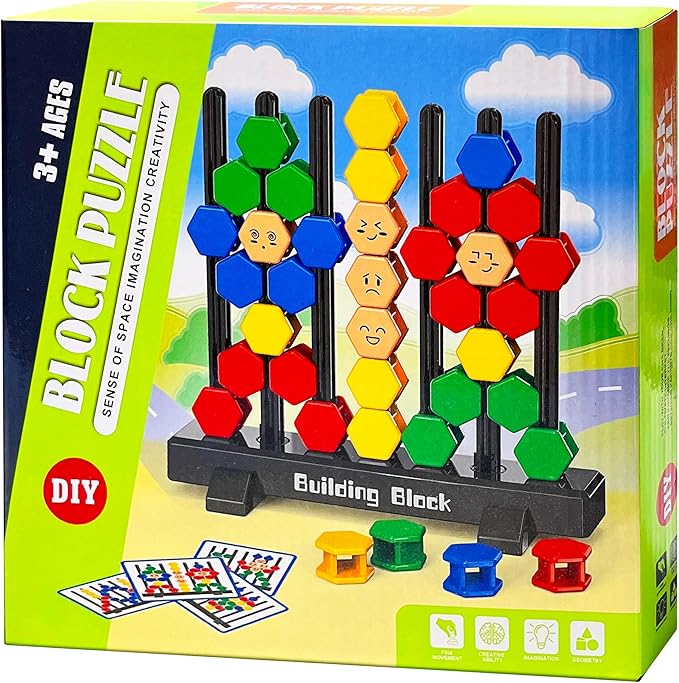 3D Hexagon Building Blocks Puzzle Board Games for Kid Adult Educational Toys Brain Teaser Puzzles Challenge Geometry Logic IQ Games STEM for 3 Years Boys Girls