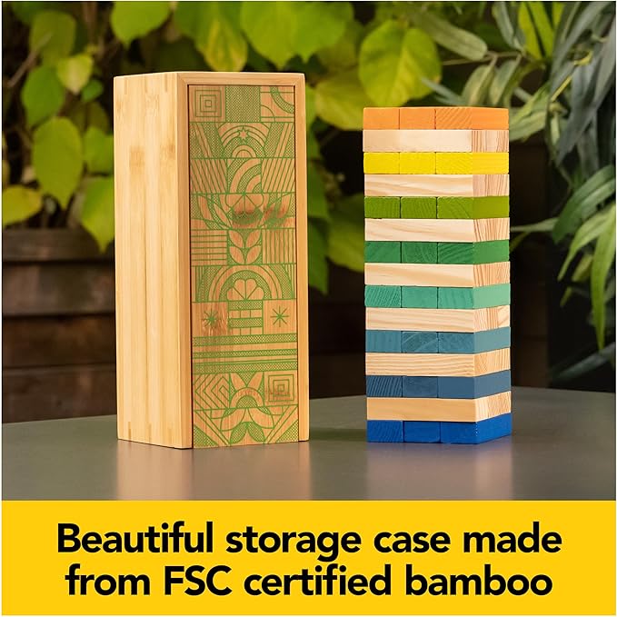 Jumbling Tower Sustainable Wooden Blocks Tumbling Toppling Bamboo Wood Party Stacking Game, for Adults and Kids Ages 8 and up