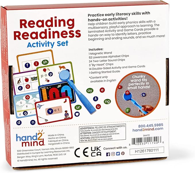 hand2mind Reading Readiness Activity Set, Magnetic Wands and Chip Set, Learn to Spell for Kids, Spelling Toys, CVC Words for Kindergarten, Learning Letters, Science of Reading Manipulatives