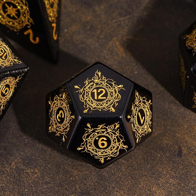 UDIXI Stone D and D Dice Set 7PCS Obsidian Dice D&D with Gift Case for Dungeons and Dragons Tabletop Game