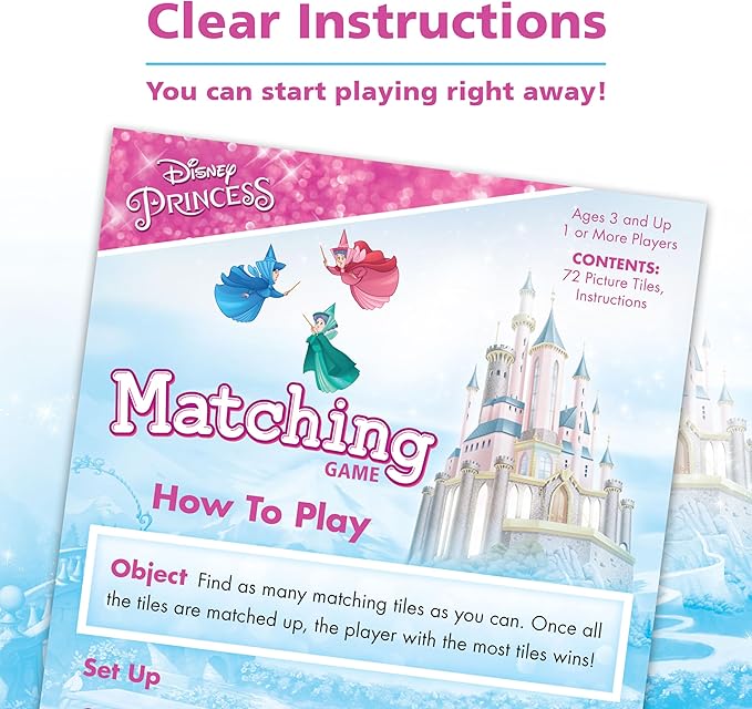 Wonder Forge Disney Princess Matching Game – Fun Memory Game for Kids Ages 3 and Up – Toddler Learning Toy Featuring Belle, Ariel, and Elsa and more Disney Princesses - Packaging May Vary