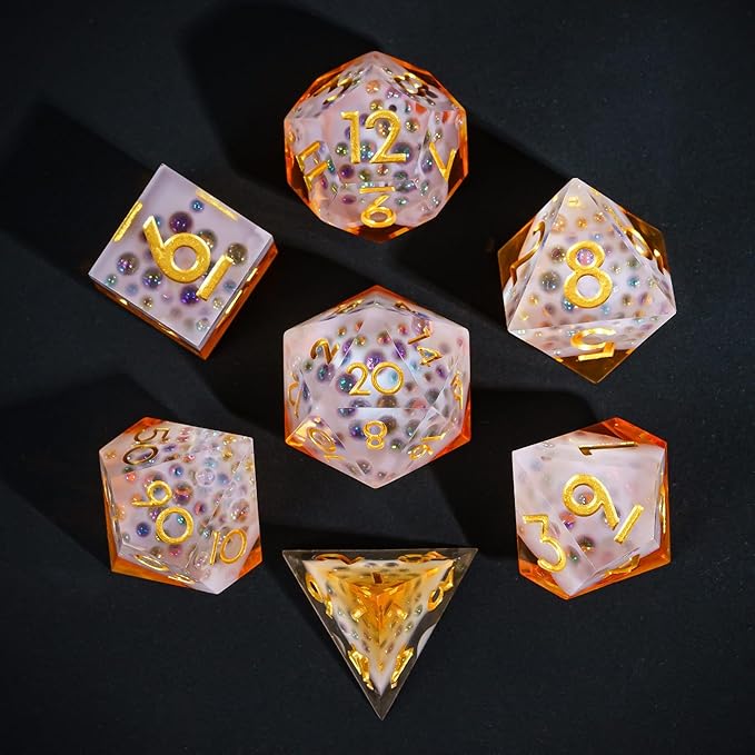 7PCS Beer Dice Set,Handmade Sharp Edge Dice Set D&D RPG Polyhedral Die,for Dungeons and Dragons TTRPG Games Roleplaying Games Pathfinder,with Gift Box.