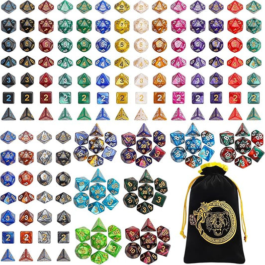 CiaraQ DND Dice Sets - 26 X 7 Polyhedral Dice (182pcs) with a Large Drawstring Bag Great for Dungeons and Dragons, Role Playing Table Game.