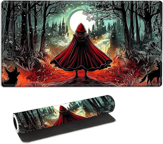 for MTG Playmat with Storage Bags, Card Playmat for TCG Card Playing Game,Rollable & Foldable for PTCG and Board Game Mat for Cards,Non-Slip Little Red Riding Hood Desk Mat for Home Office