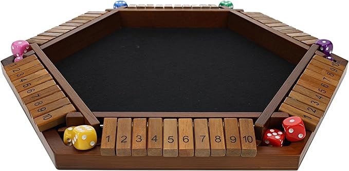 Shut The Box Game 6 Player – Walnut Stained Wood, Wooden Board Game, Table Games for Adults, Bar Games, Portable Dice Game for 1-6 Players, Classic Games