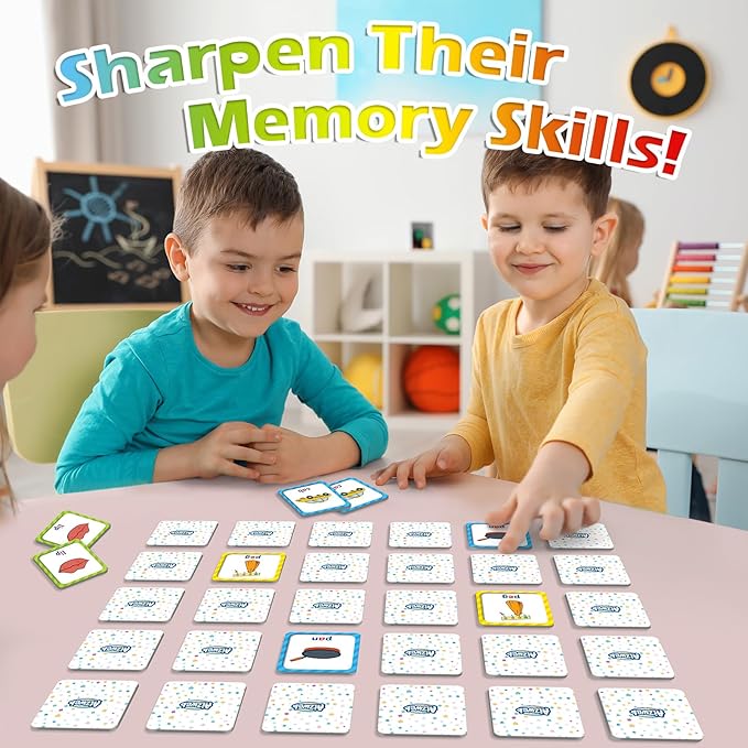Aizweb CVC Word Match Game - 60 Pc Toddler Card Games for Kids Ages 3-6, Phonics Flash Cards for Preschool & Kindergarten Learning Activities, Educational Toys for Home School Supplies